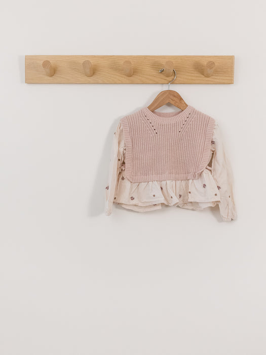 Zara Embroidered Flower Shirt with Sweater Vest