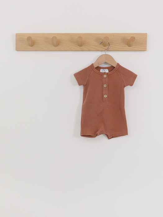 Mebie Baby Ribbed Romper Terracotta
