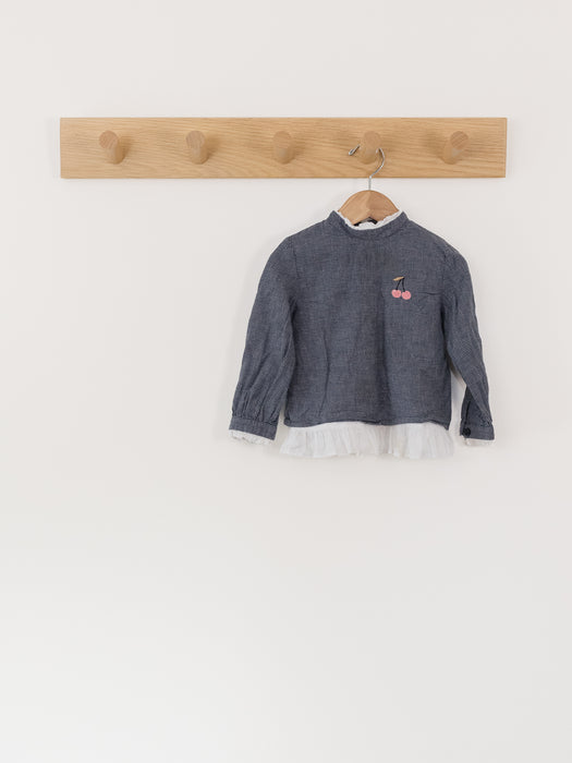 Hebe Mock Neck Long Sleeve Frill Blouse