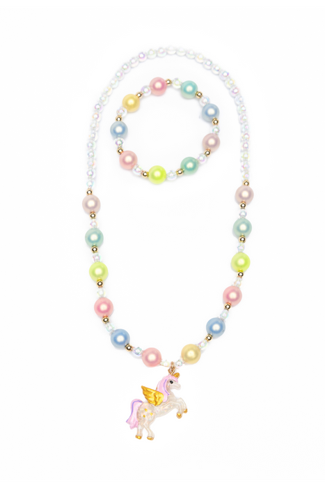 Happy-Go-Unicorn Necklace & Bracelet Set, 2pc