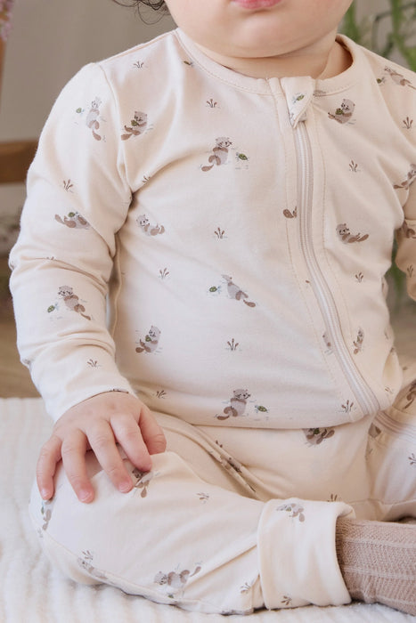 Organic Cotton Reese Zip Onepiece - Otter Buddies Tofu