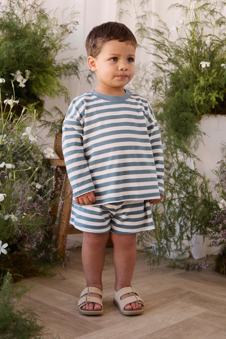 Pima Cotton Edward Long Sleeve Top - Essential Stripe Cloud/Honolulu