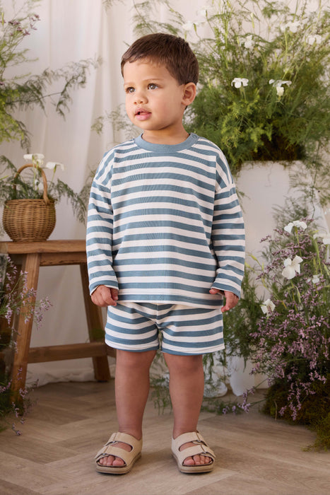 Pima Cotton Edward Long Sleeve Top - Essential Stripe Cloud/Honolulu