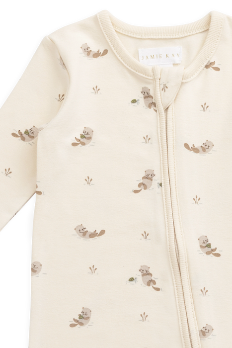 Organic Cotton Reese Zip Onepiece - Otter Buddies Tofu