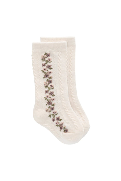 Cassie Knee High Sock - Cassie Floral Jacquard - Bridal Blush