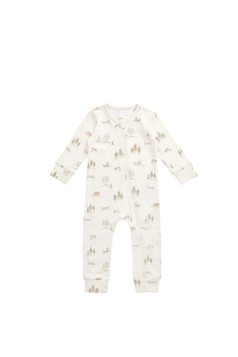 Organic Cotton Reese Zip Onepiece - Pine Forest Friends