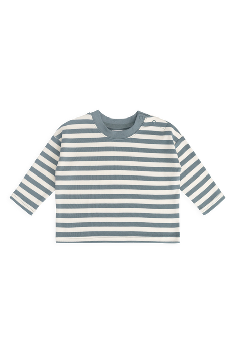 Pima Cotton Edward Long Sleeve Top - Essential Stripe Cloud/Honolulu