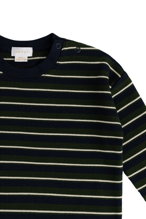 Organic Cotton Waffle Leith Long Sleeve Top - Maritime Grandeur Stripe