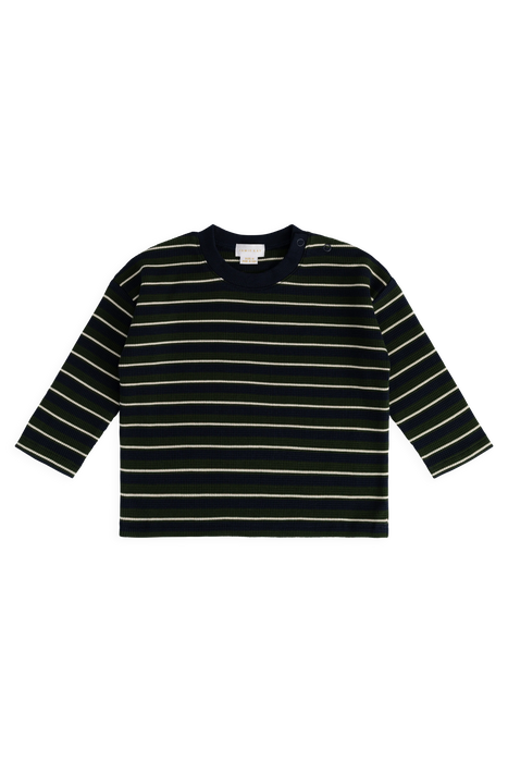 Organic Cotton Waffle Leith Long Sleeve Top - Maritime Grandeur Stripe
