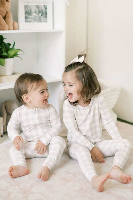 Two Piece Sleep Set - Oat Gingham