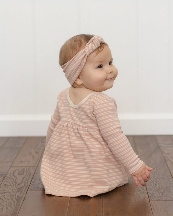 Ribbed Long Sleeve Dress Dusty Rose Microstripe