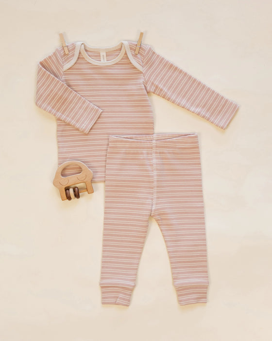 Ribbed Tee + Legging Set Dusty Rose Microstripe