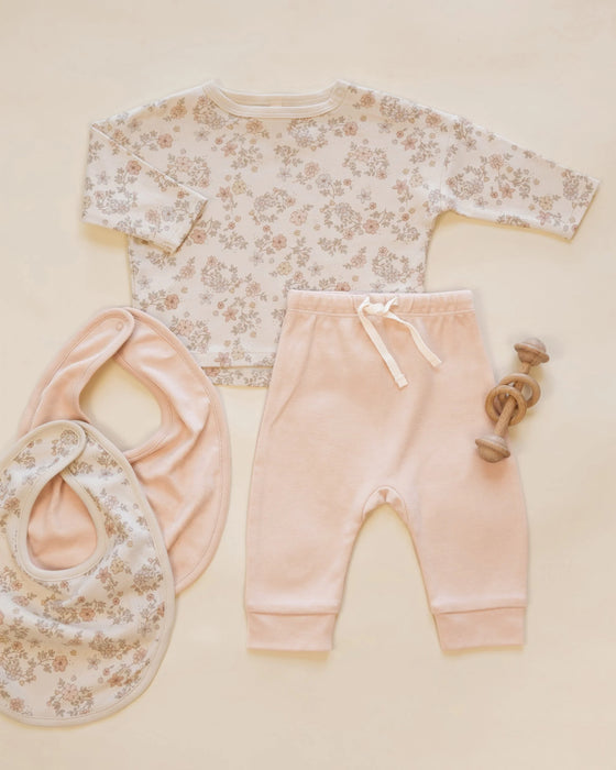 Jersey Snap Bib, 2 Pack Floral Vine, Dusty Rose