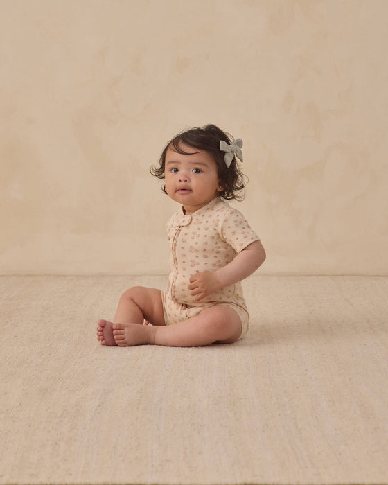 ZIP SHORT SLEEVE SLEEPER STRAWBERRIES - ECRU