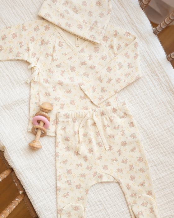 WRAP TOP + FOOTED PANT SET FLOWER FIELD - IVORY