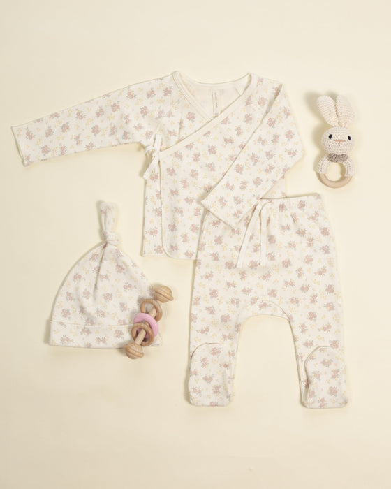 WRAP TOP + FOOTED PANT SET FLOWER FIELD - IVORY