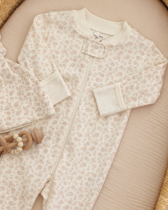 Zip Longsleeve Sleeper Footie Ditsy - Ivory