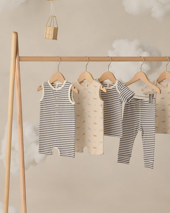 Ribbed Henley Romper Ocean Stripe
