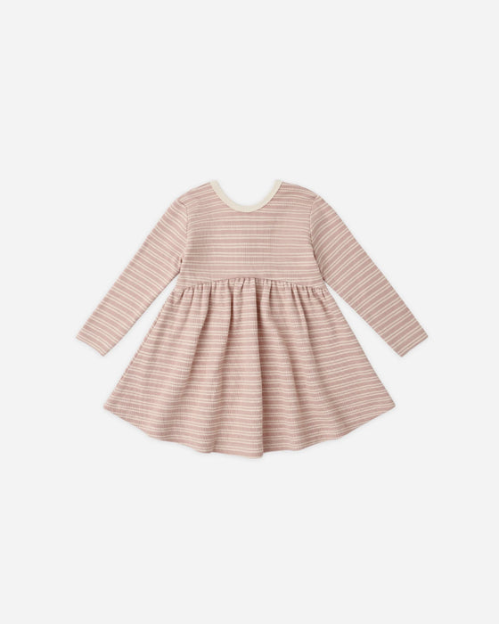 Ribbed Long Sleeve Dress Dusty Rose Microstripe