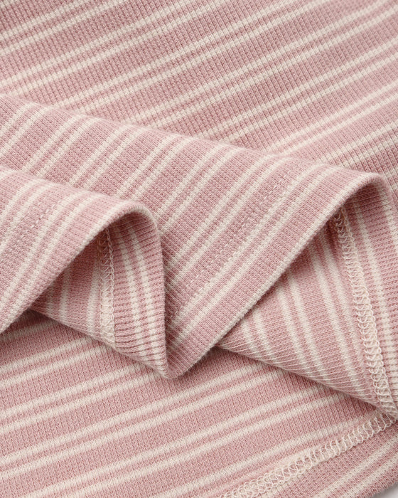 Ribbed Long Sleeve Dress Dusty Rose Microstripe