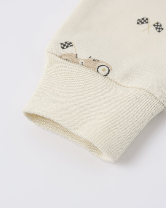 Zip Longsleeve Sleeper Race Car - Natural