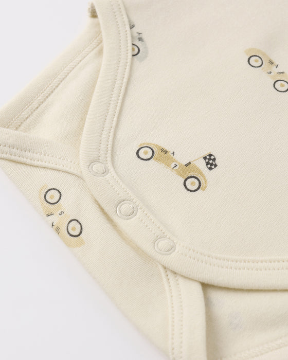 Short Sleeve Bodysuit Pack Race Car, Oat Micro Stripe - Natural-Oat