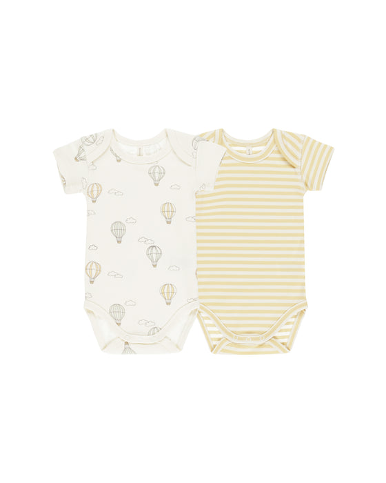 Short Sleeve Bodysuit || Hot Air Balloon - Yellow Stripe