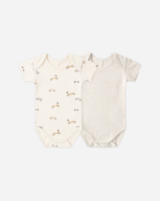 Short Sleeve Bodysuit Pack Race Car, Oat Micro Stripe - Natural-Oat
