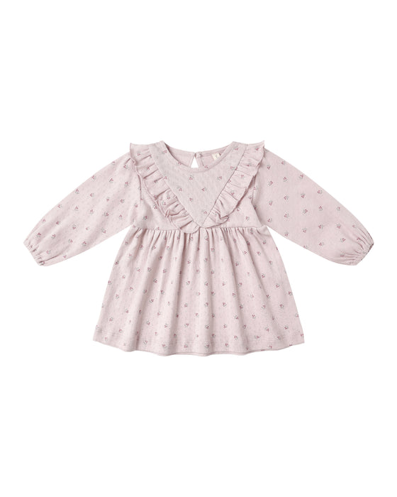 Long Sleeve Ruffle V Dress || Lilac Ditsy