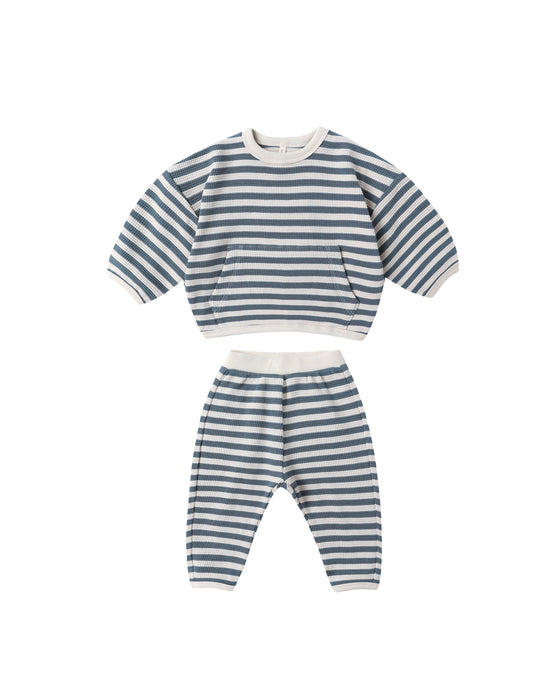 Waffle Slouch Set || Ocean Stripe