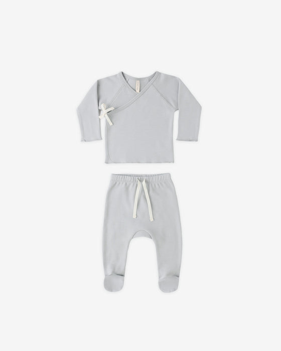 Wrap Top + Footed Pant Set Sky