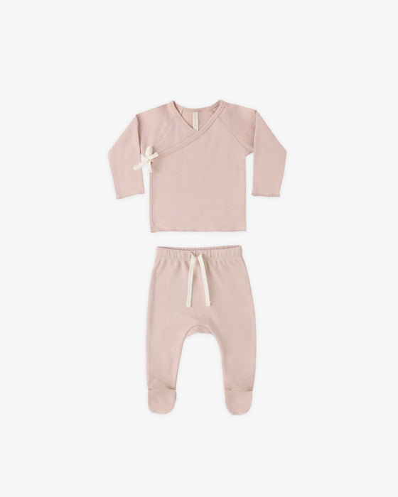 Wrap Top + Footed Pant Set Blush
