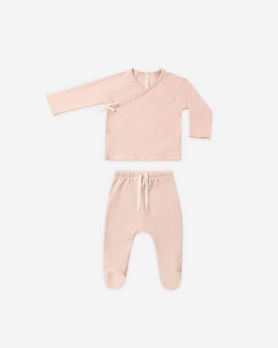 Wrap Top + Footed Pant Set Dusty Rose