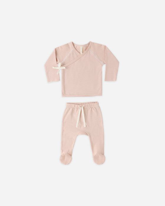 WRAP TOP + FOOTED PANT SET MELON MICRO STRIPE