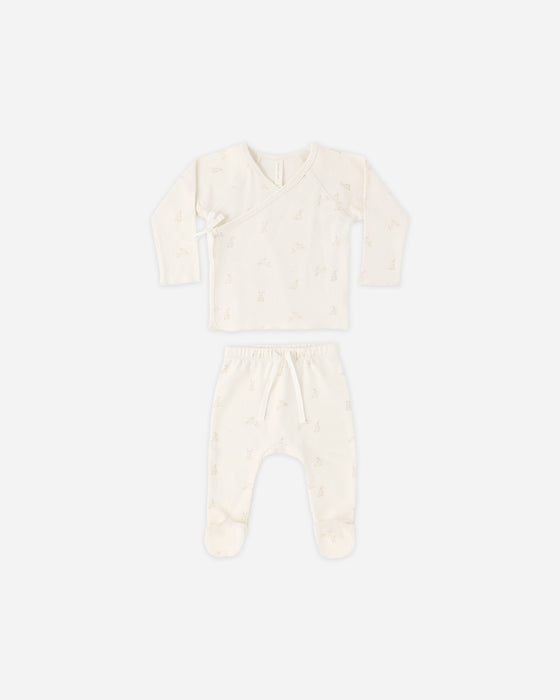 WRAP TOP + FOOTED PANT SET BUNNIES - NATURAL