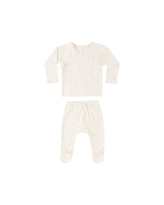 WRAP TOP + FOOTED PANT SET BUNNIES - NATURAL
