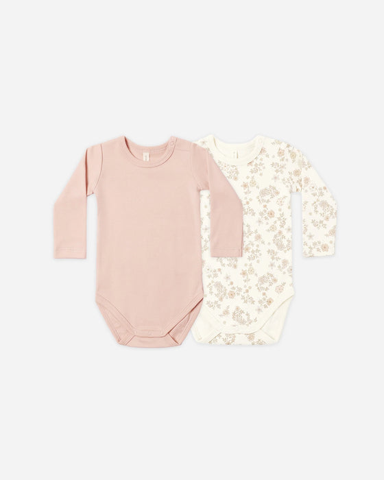 Jersey Bodysuit, 2 Pack Floral Vine, Dusty Rose