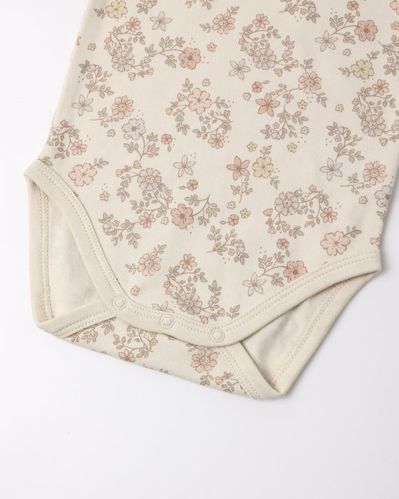 Jersey Bodysuit, 2 Pack Floral Vine, Dusty Rose