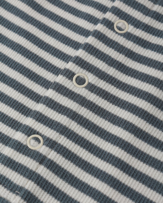 Ribbed Henley Romper Ocean Stripe