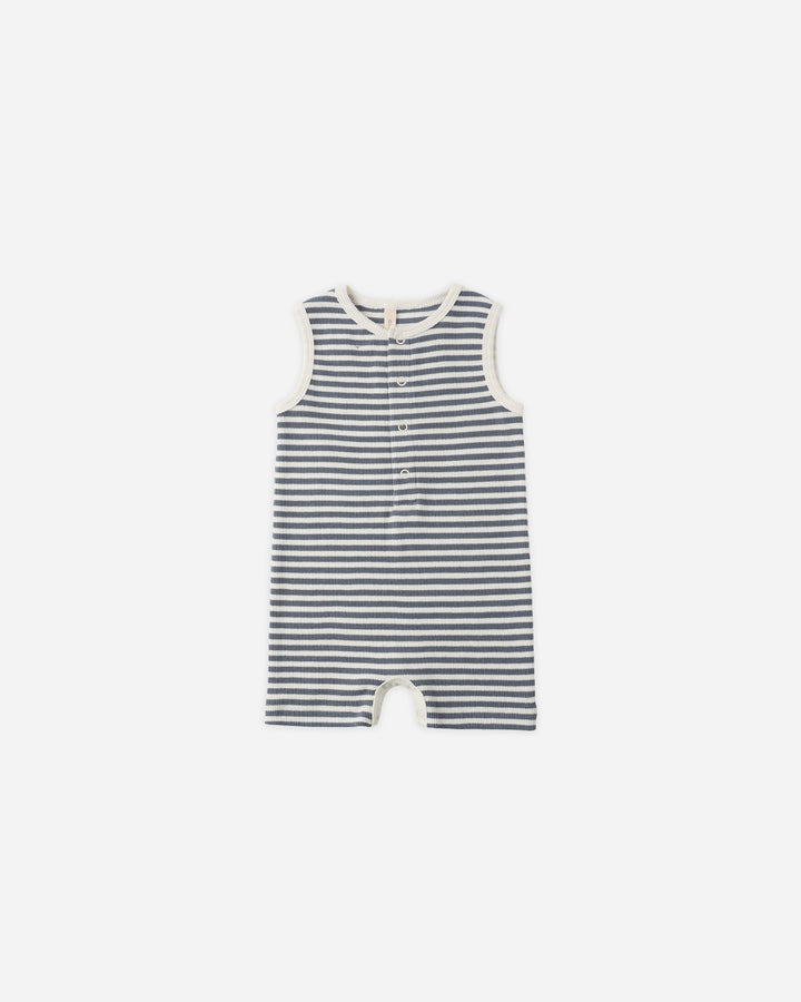 Ribbed Henley Romper Ocean Stripe