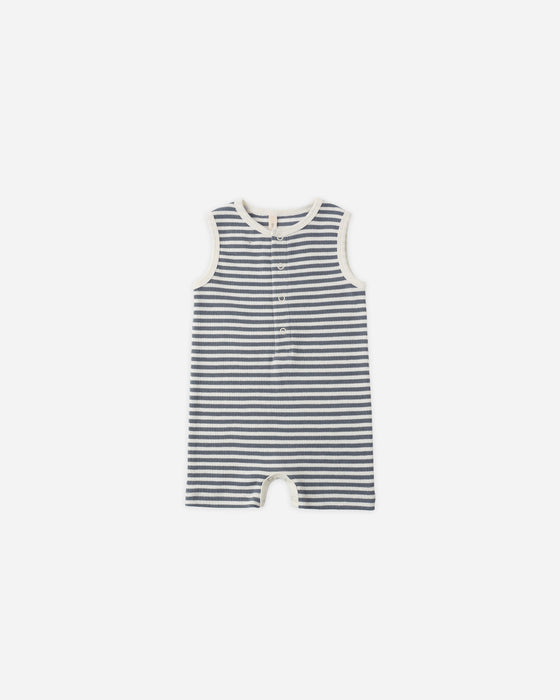 Ribbed Henley Romper Ocean Stripe