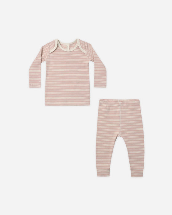 Ribbed Tee + Legging Set Dusty Rose Microstripe