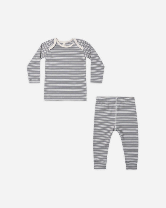 Ribbed Tee + Legging Set Slate Microstripe