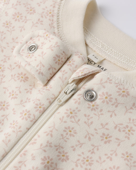 Zip Longsleeve Sleeper Footie Ditsy - Ivory