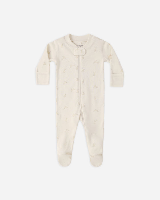 ZIP LONG SLEEVE SLEEPER FOOTIE BUNNIES - NATURAL