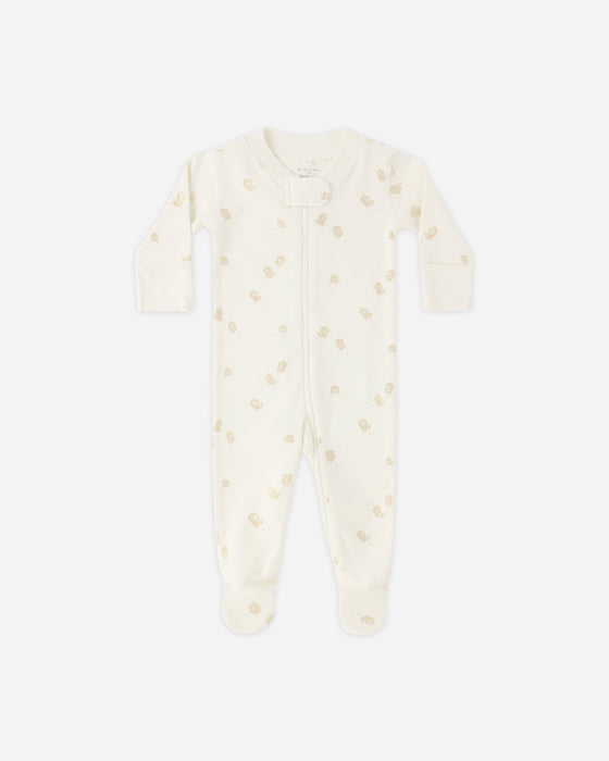 ZIP LONG SLEEVE SLEEPER FOOTIE CHICKS - IVORY
