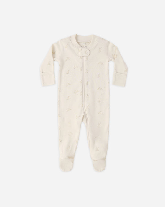 ZIP LONG SLEEVE SLEEPER FOOTIE BUNNIES - NATURAL