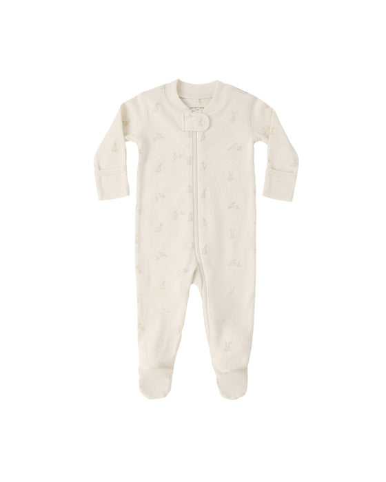ZIP LONG SLEEVE SLEEPER FOOTIE BUNNIES - NATURAL