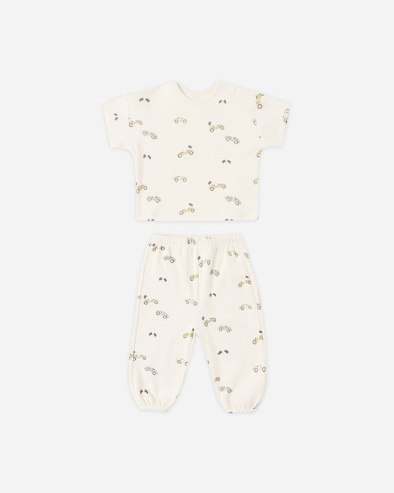 Jersey Tee + Pant Set Race Car - Natural