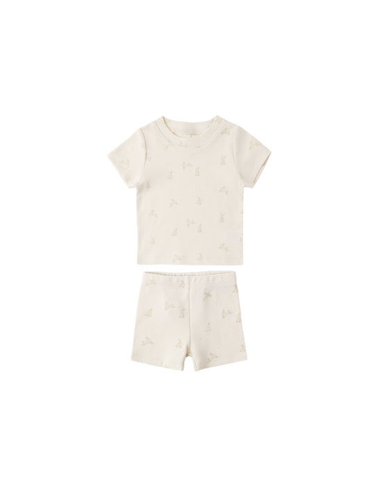 SUMMER PAJAMA SET BUNNIES - NATURAL